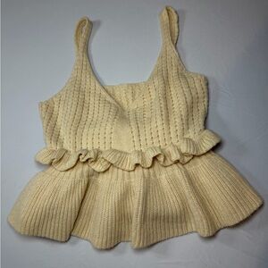Cream Knit Ruffle Tank Top